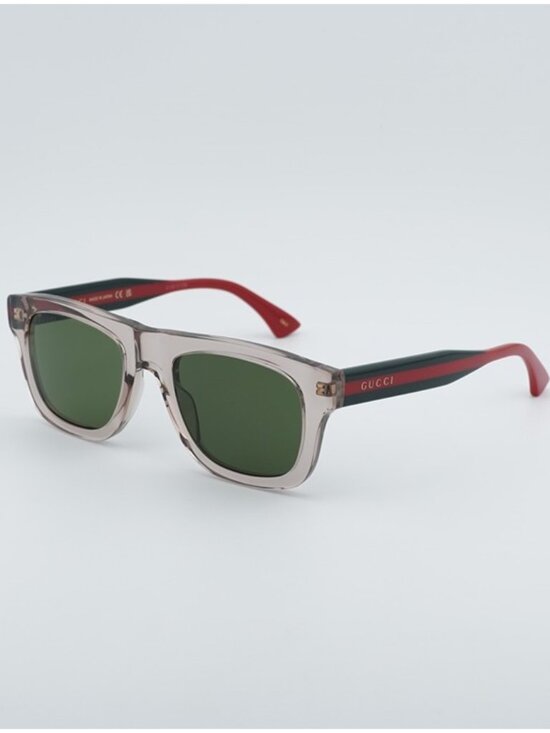 Gucci GG1991S 003 Sunglasses Shiny Transparent Brown Square Frame, Green Lenses main image 6